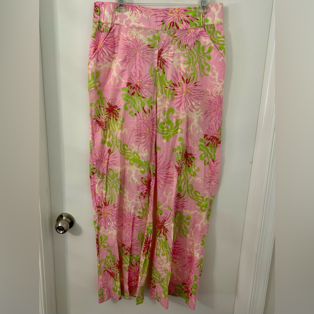 EUC Lilly Pulitzer Wide Leg Pant Sz M in Lily’s Pink Dirty Shirley